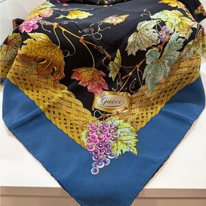 Gucci Blue Silk Scarf with Grapes Design